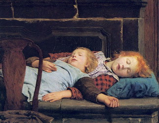 Dziewczynki śpiące na przypiecku, 1895 Albert Anker (1831 - 1910)