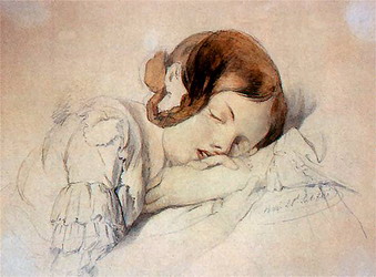 Sleeping girl (1841) von dem berühmten polnischen Maler Henryk Rodakowski (1823 - 1894) Henryk Rodakowski (1823 - 1894)